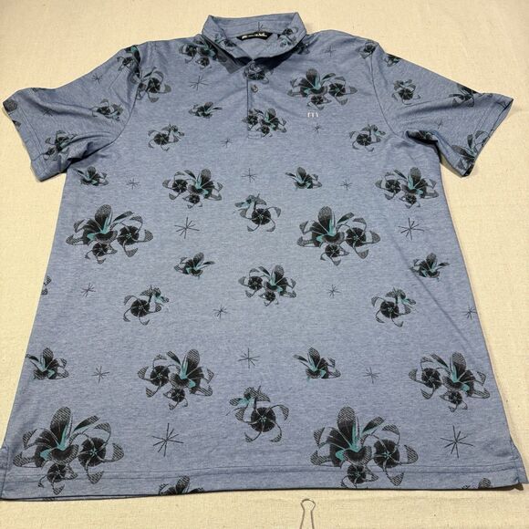 Travis Mathew Golf Shirt Polo Speed Runner Mens XXL Blue Floral Cotton Blend - Picture 2 of 6